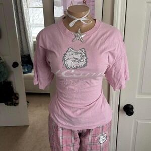Y2K 2000s vintage pink UConn huskies plaid pajama set